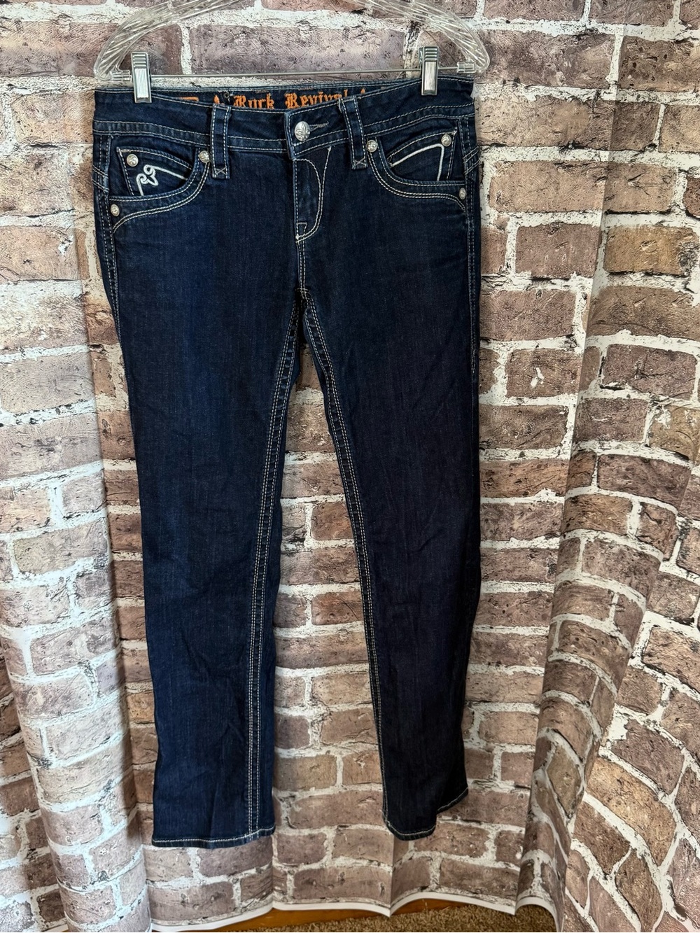 Rock Revival Women’s Jeans Size 26 Dark Wash Slim Straight Contrast Stitch